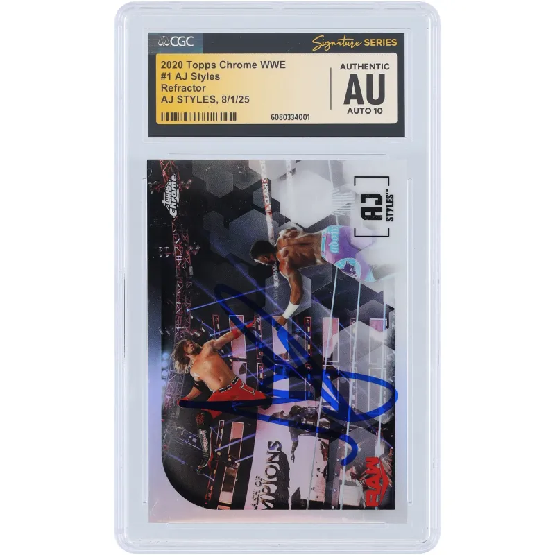 AJ Styles WWE Autographed 2020 Topps Chrome Refractor #1 CGC Fanatics Witnessed Authenticated 10 Card sold by WWE