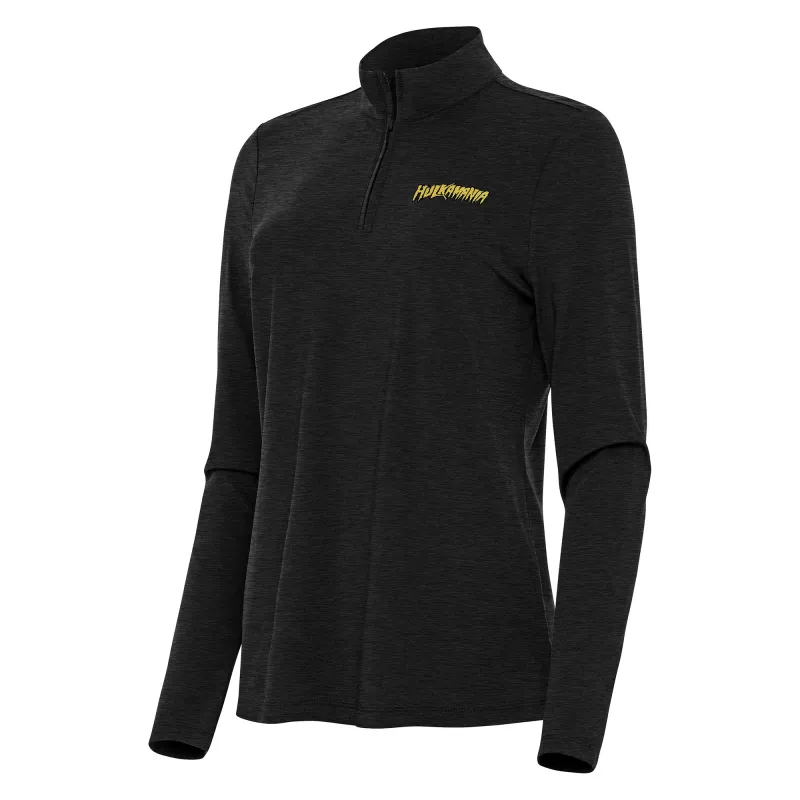 Women's Antigua Heather Black 2024 Hulk Hogan Bright Quarter-Zip Top sold by WWE