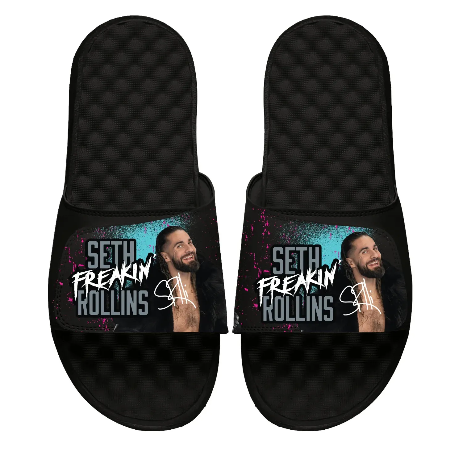 Unisex ISlide Black Seth Rollins Collage Slide Sandals sold by WWE