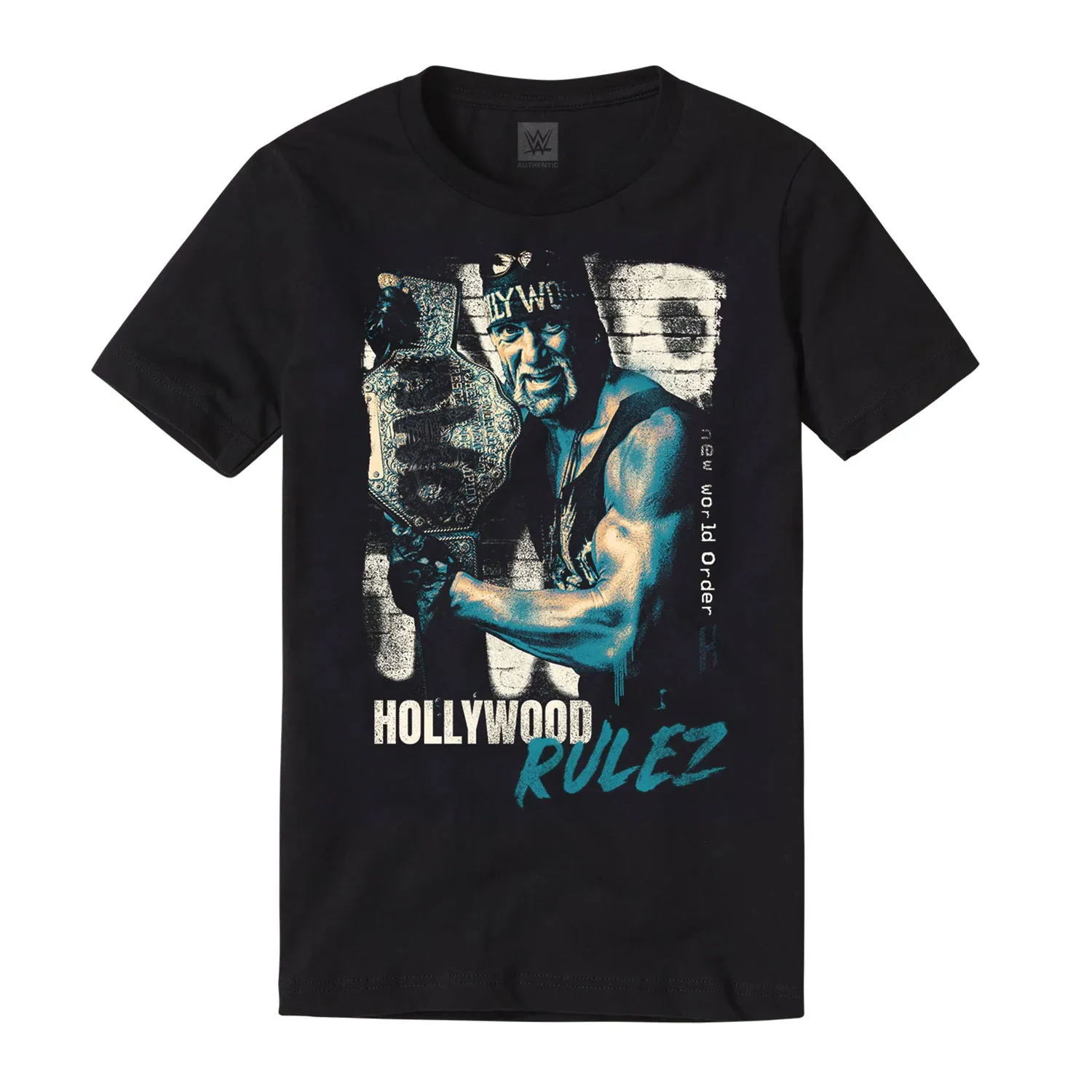 Men's Black Hulk Hogan Retro Hollywood Rulez T-Shirt sold by WWE