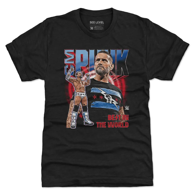 Men's 500 Level Heather Black CM Punk Vintage Superstar Tri-Blend T-Shirt sold by WWE