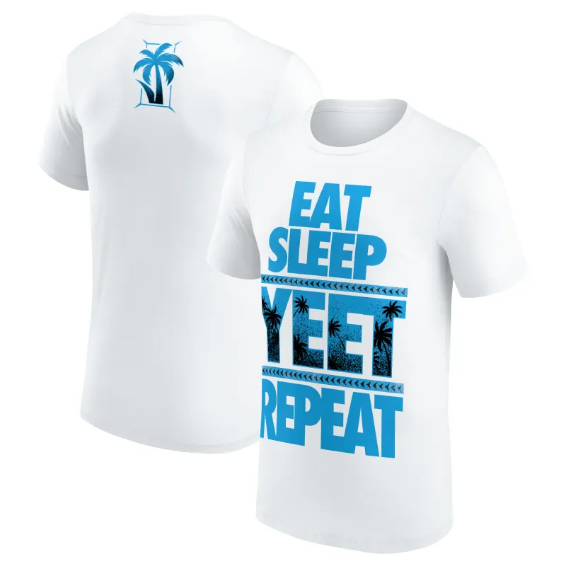Men's White Jey Uso Eat, Sleep, Yeet, Repeat T-Shirt sold by WWE