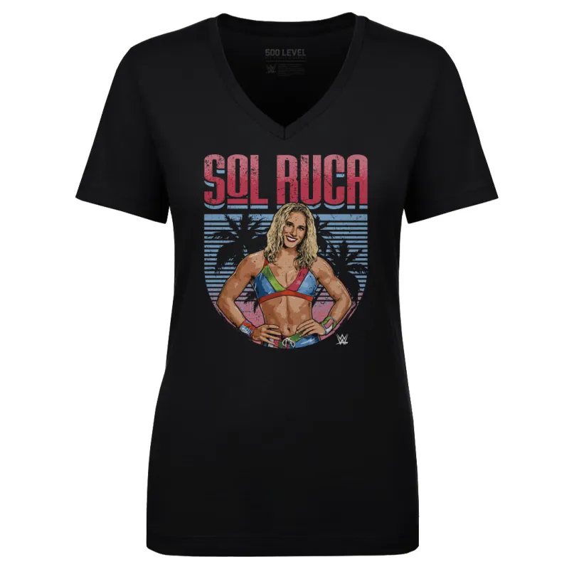 Women's  500 Level Black Sol Ruca Pose V-Neck T-Shirt sold by WWE