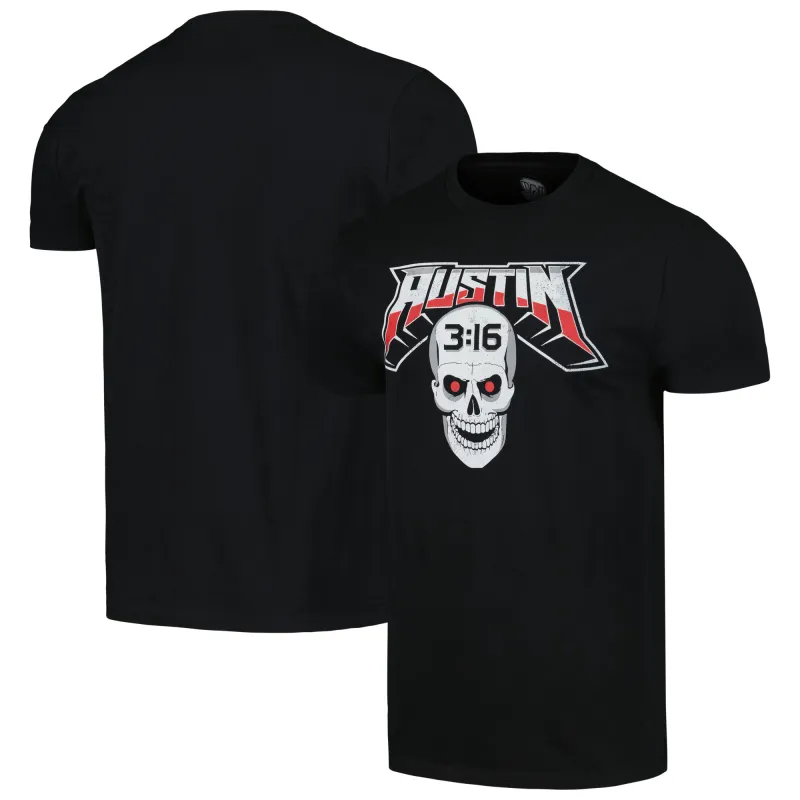 Men's Ripple Junction  Black "Stone Cold" Steve Austin 3:16 Skull T-Shirt sold by WWE