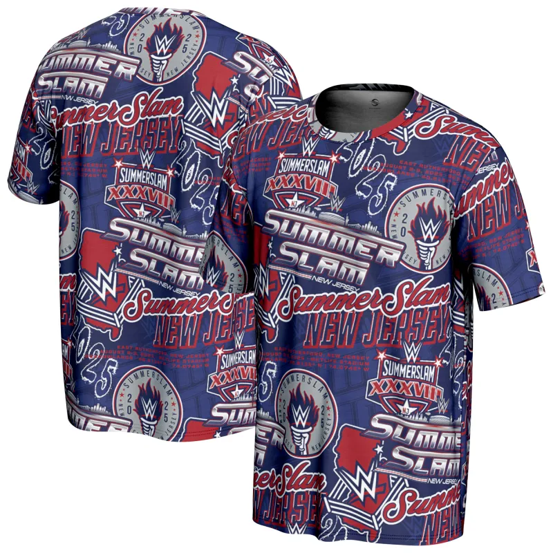 Men's ProSphere Navy SummerSlam 2025 Allover Print T-Shirt sold by WWE