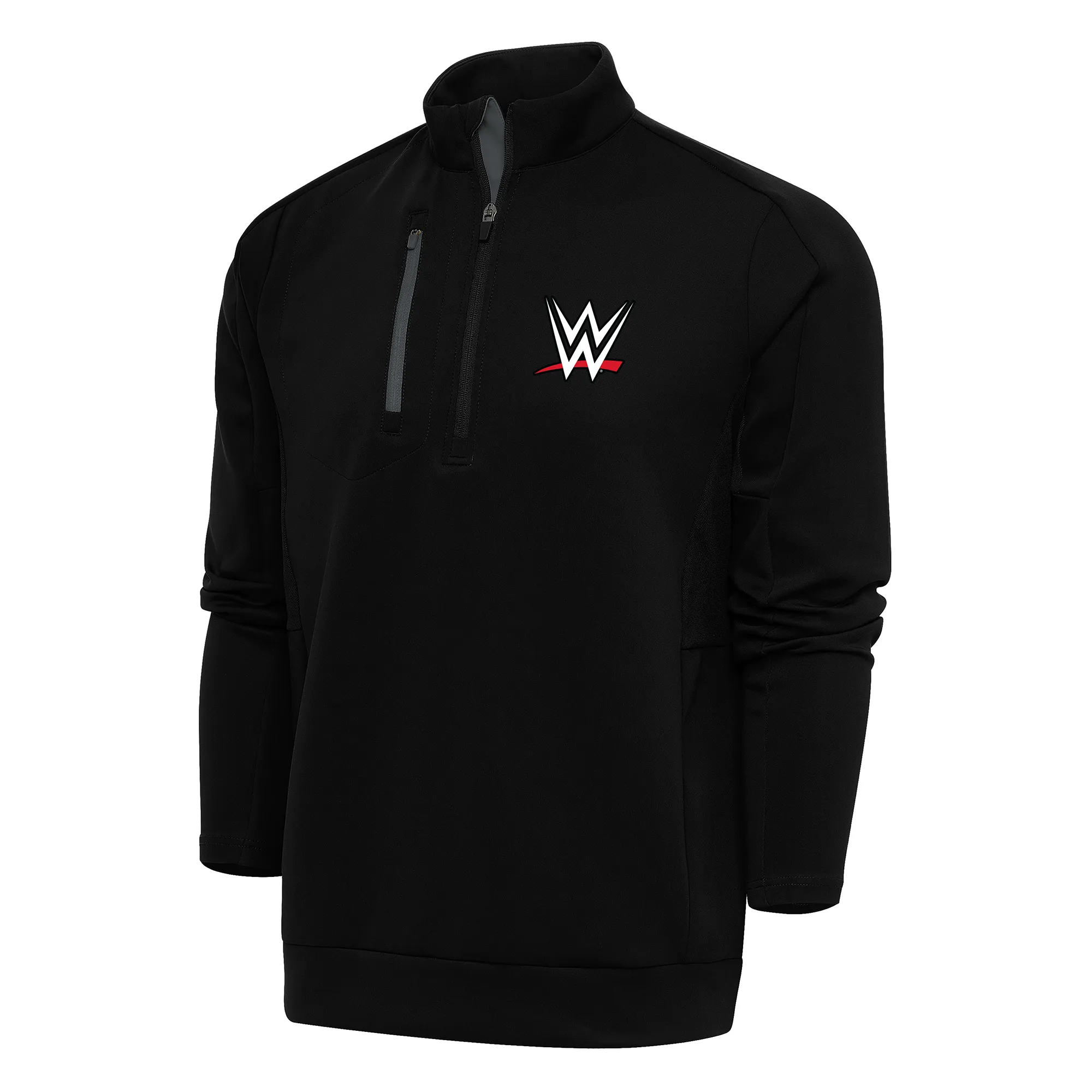 Men's Antigua Black/Charcoal WWE Generation Quarter-Zip Pullover Top sold by WWE