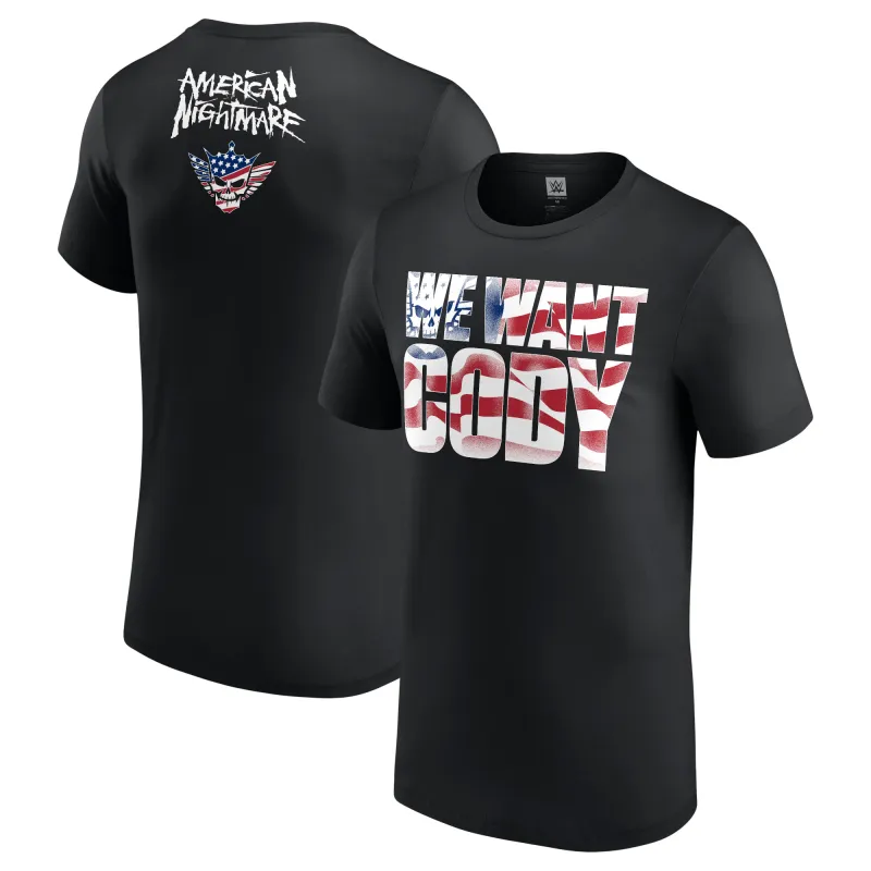 Men's Black Cody Rhodes We Want Cody T-Shirt sold by WWE