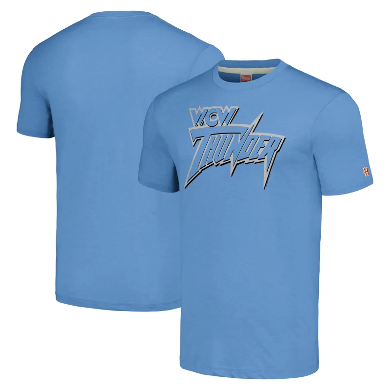 Men's Homage Heather Light Blue WCW Thunder Tri-Blend T-Shirt sold by WWE