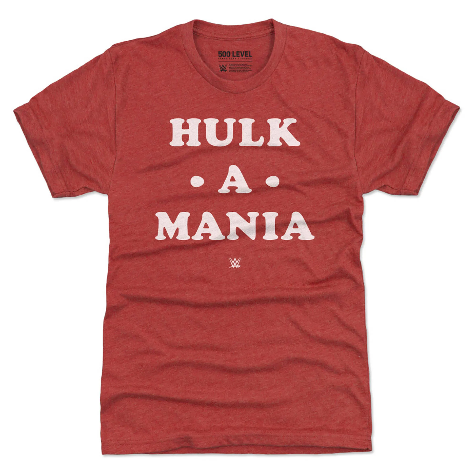 Men's 500 Level Heather Red Hulk Hogan Hulk-A-Mania Premium Tri-Blend T-Shirt sold by WWE