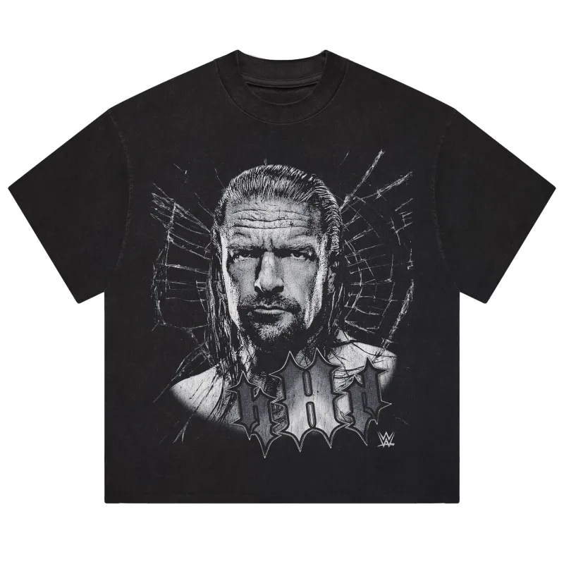 Men's Black Triple H Cracked Glass Boxy T-Shirt sold by WWE