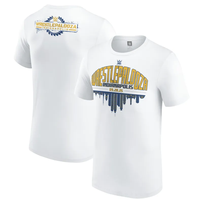 Men's White WrestlePalooza 2025 Skyline T-Shirt sold by WWE