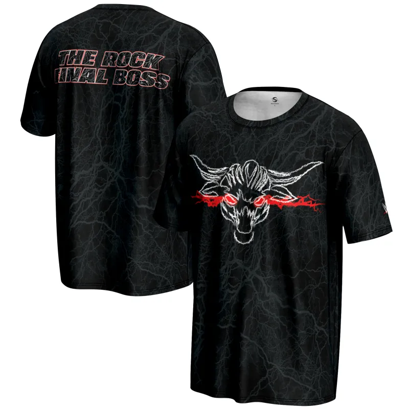 Men's Black The Rock The Final Boss Logo T-Shirt sold by WWE