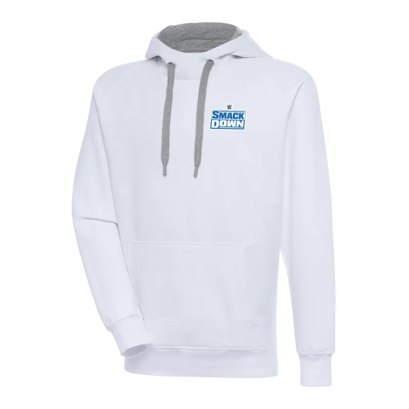 Men's Antigua  White SmackDown Victory Pullover Hoodie sold by WWE