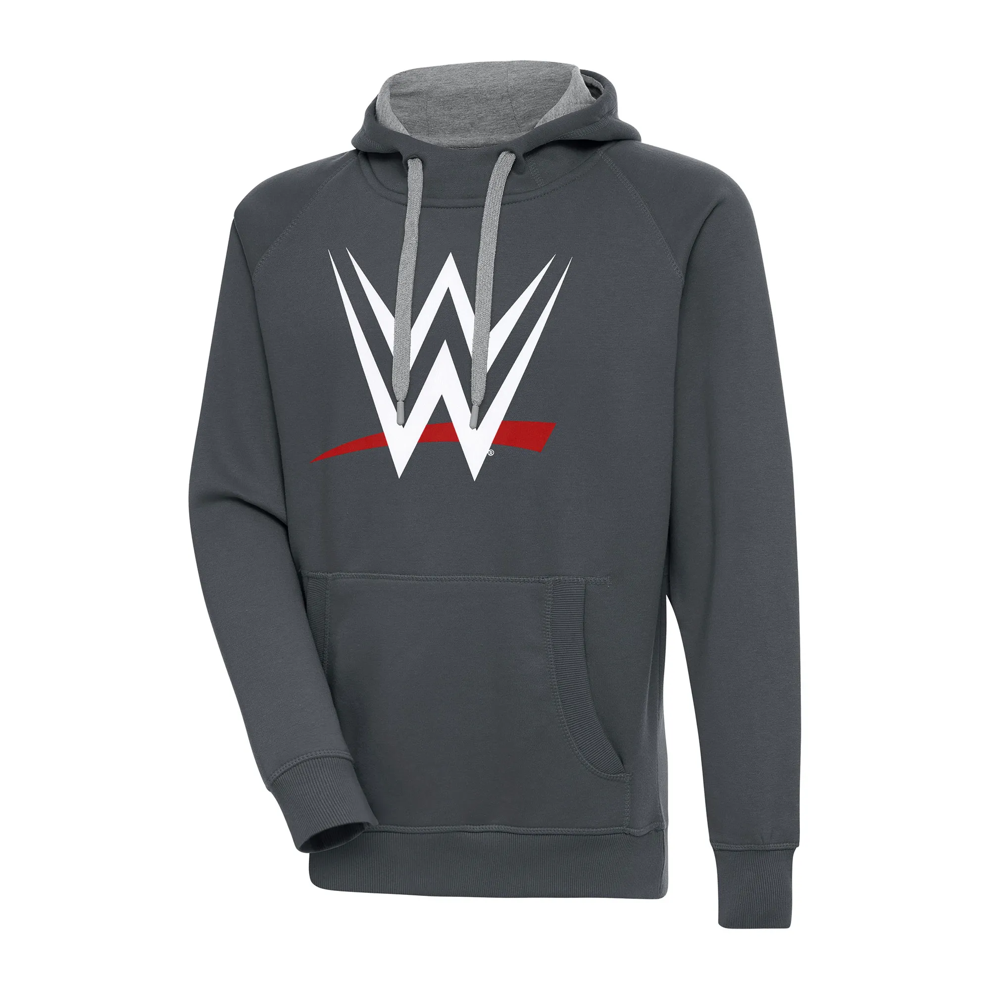 Men's Antigua Charcoal WWE Victory Pullover Hoodie sold by WWE
