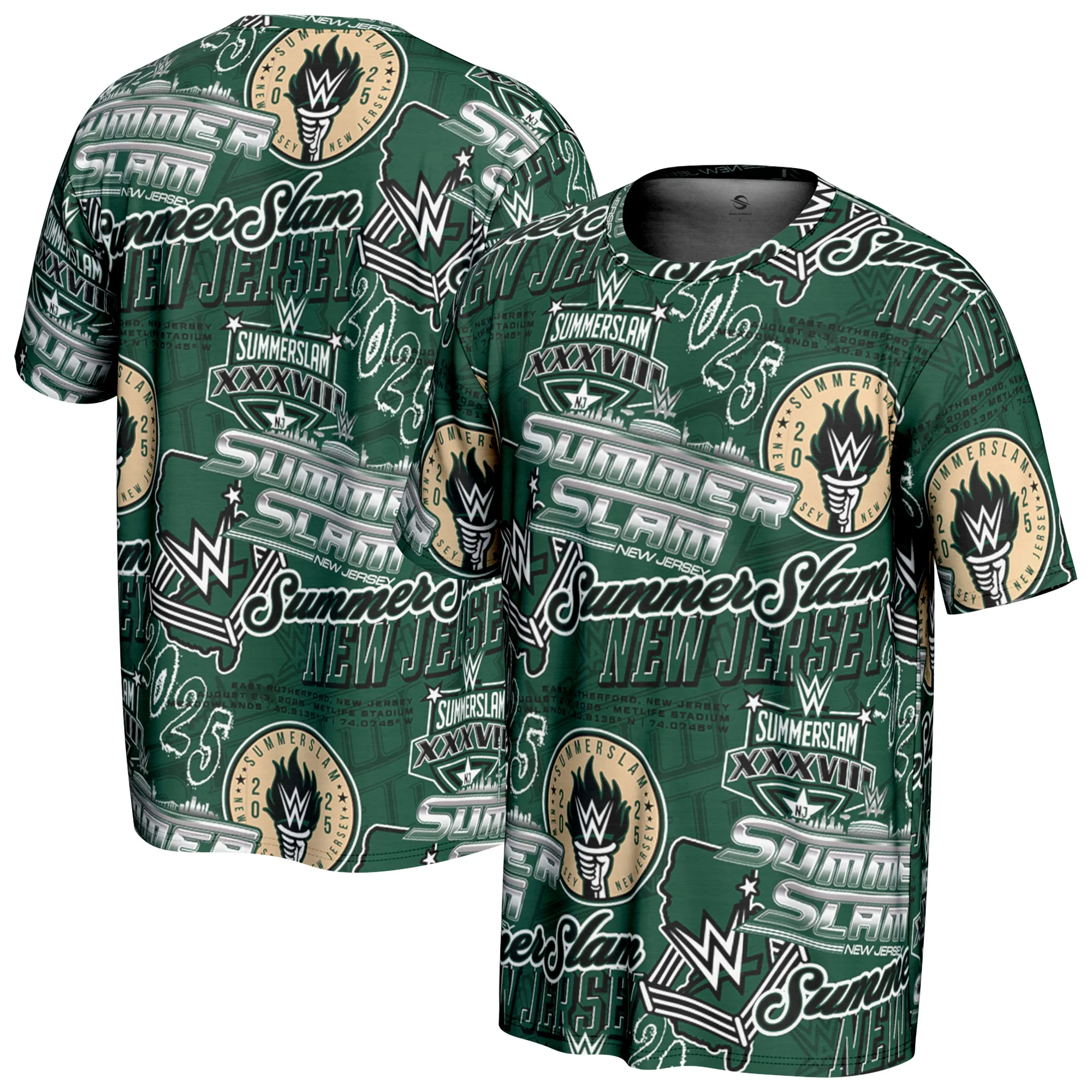 Men's ProSphere Green SummerSlam 2025 Allover Print T-Shirt sold by WWE