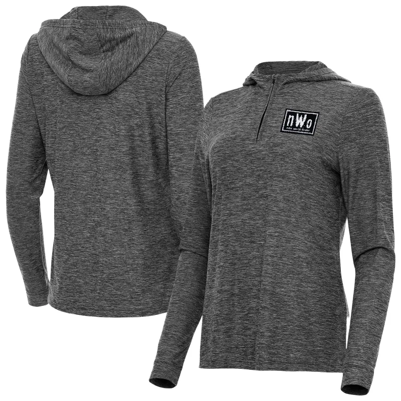 Women's Antigua Heather Black nWo Daybreak Quarter-Zip Hoodie sold by WWE