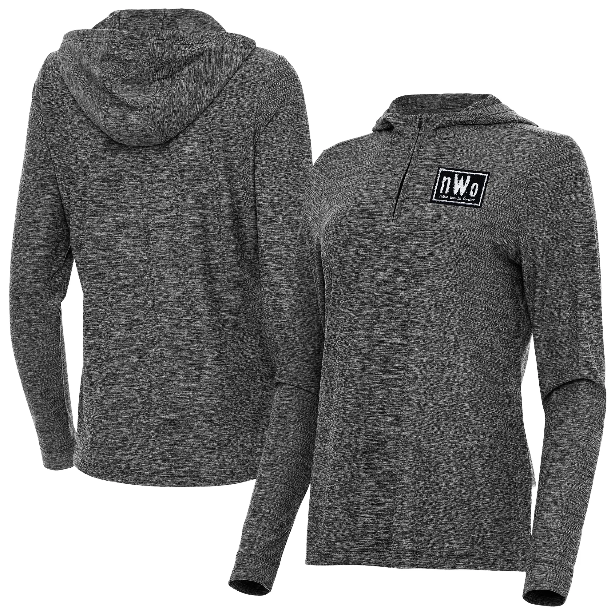 Women's Antigua Heather Black nWo Daybreak Quarter-Zip Hoodie sold by WWE