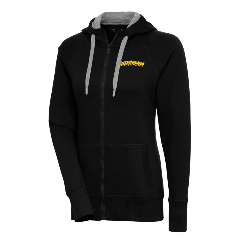 Women's Antigua Black Hulk Hogan Victory Raglan Full-Zip Hoodie sold by WWE