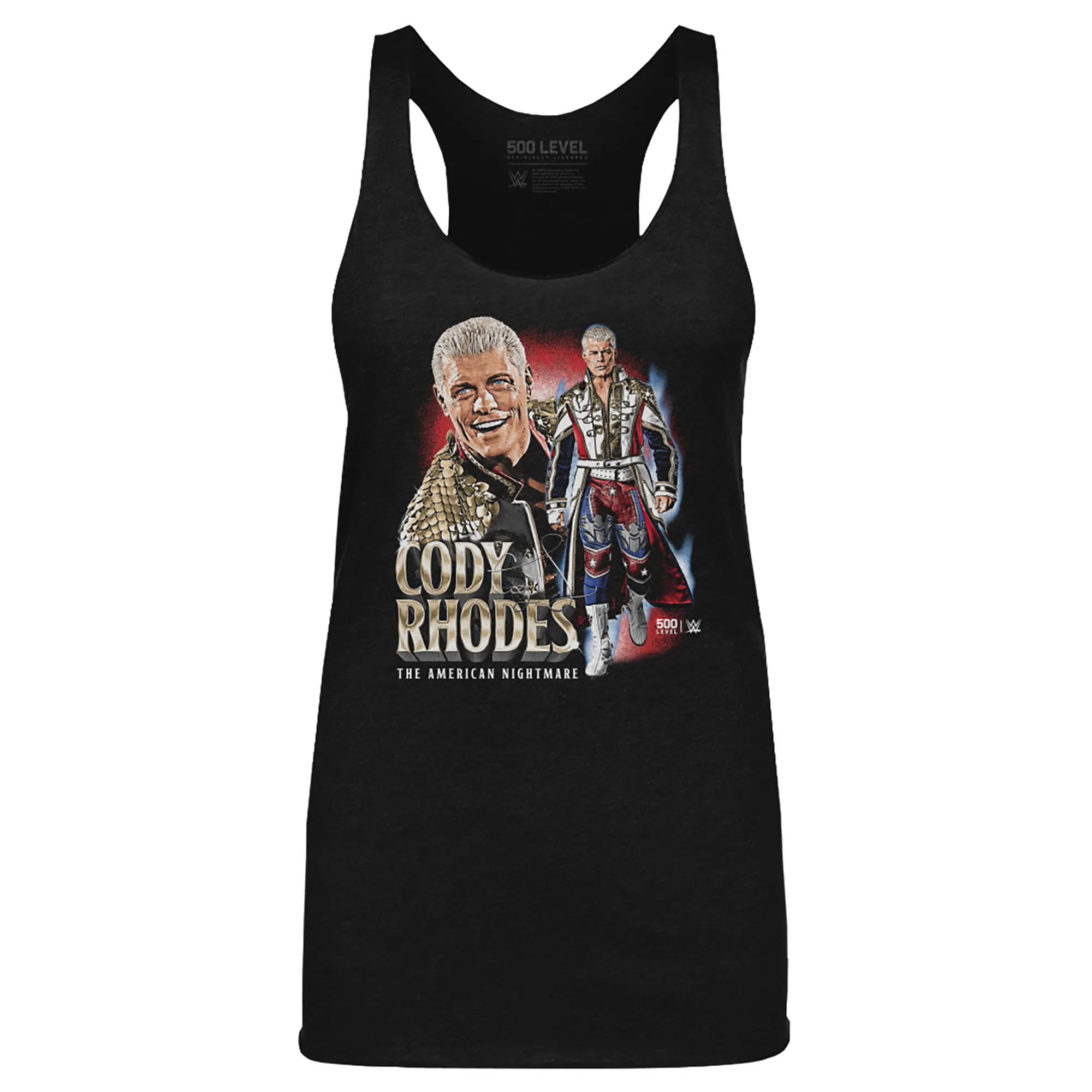 Women's 500 Level Heather Black Cody Rhodes American Nightmare Vintage Tank Top sold by WWE