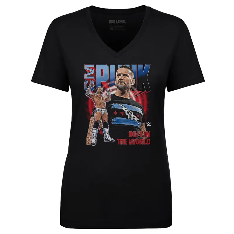 Women's 500 Level Black CM Punk Vintage Superstar V-Neck T-Shirt sold by WWE