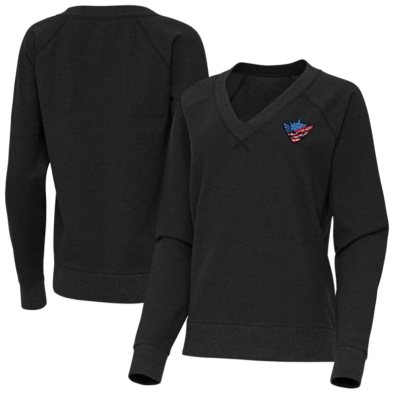 Women's Antigua Heather Black Cody Rhodes Varsity Tri-Blend V-Neck Long Sleeve T-Shirt sold by WWE