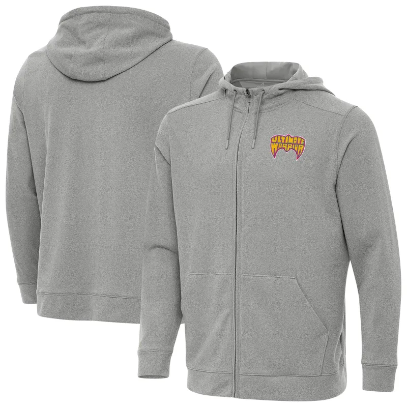 Men's Antigua Heather Gray The Ultimate Warrior Effortless Full-Zip Hoodie sold by WWE