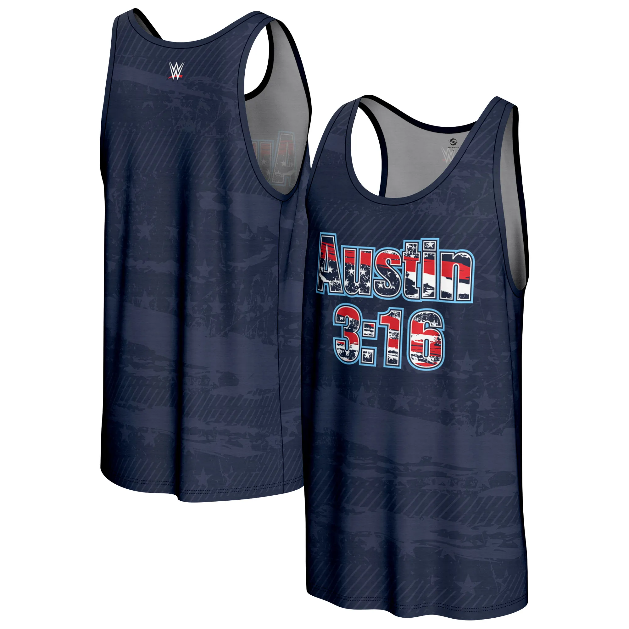 Men's ProSphere Navy "Stone Cold" Steve Austin Americana Tank Top sold by WWE