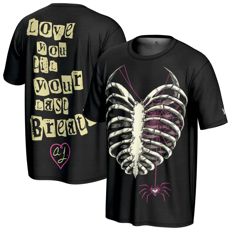 Men's ProSphere Black AJ Lee Ribcage T-Shirt sold by WWE