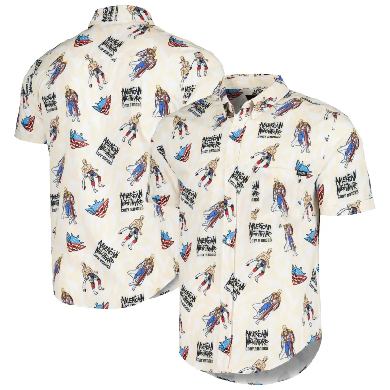 Men's RSVLTS White Cody Rhodes American Nightmare KUNUFLEX Button-Down Shirt sold by WWE