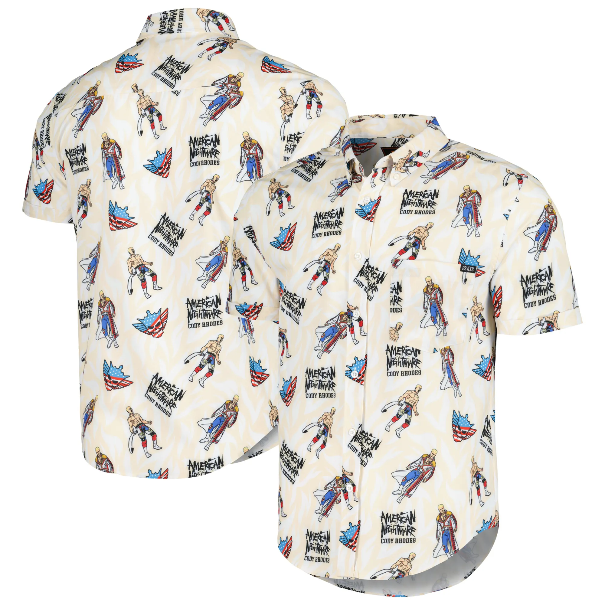 Men's RSVLTS White Cody Rhodes American Nightmare KUNUFLEX Button-Down Shirt sold by WWE