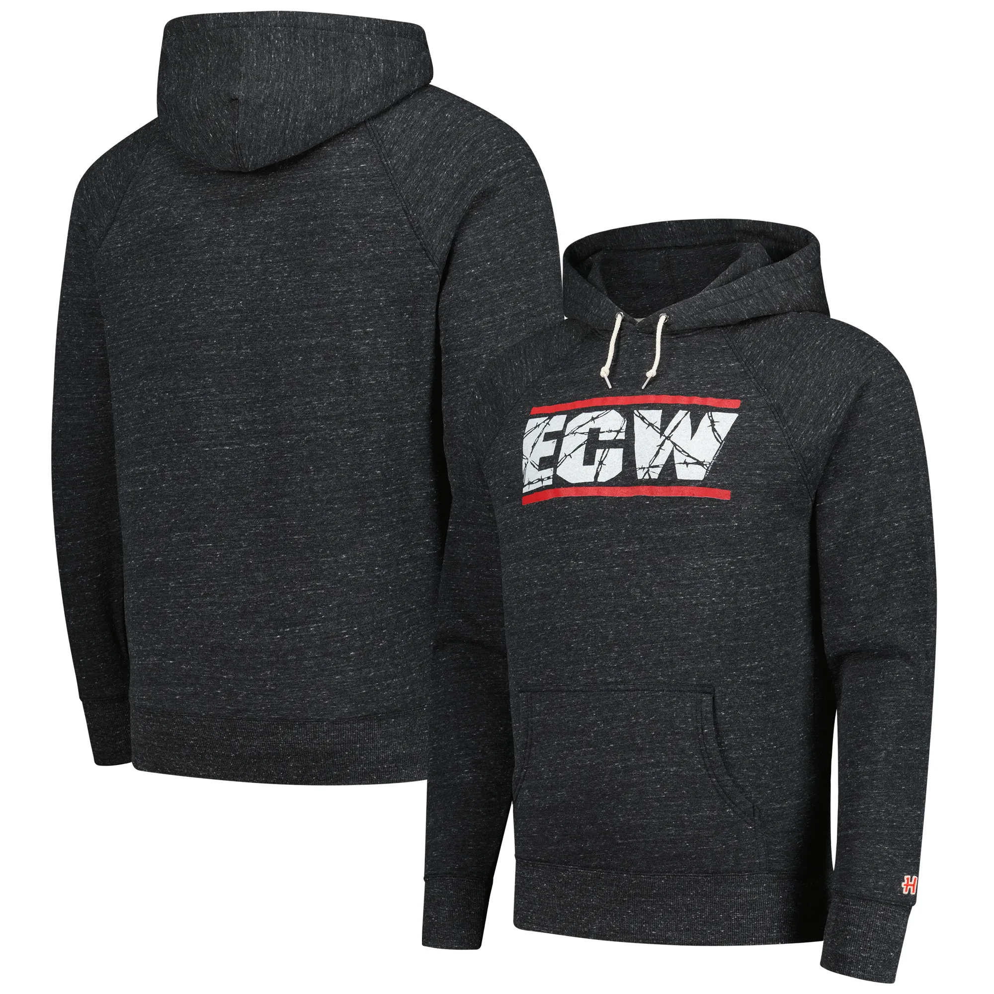 Men's Homage Charcoal ECW Tri-Blend Raglan Pullover Hoodie sold by WWE