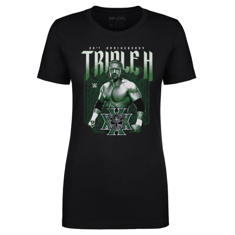 Women's 500 Level Black Triple H 30th Anniversary T-Shirt made by WWE