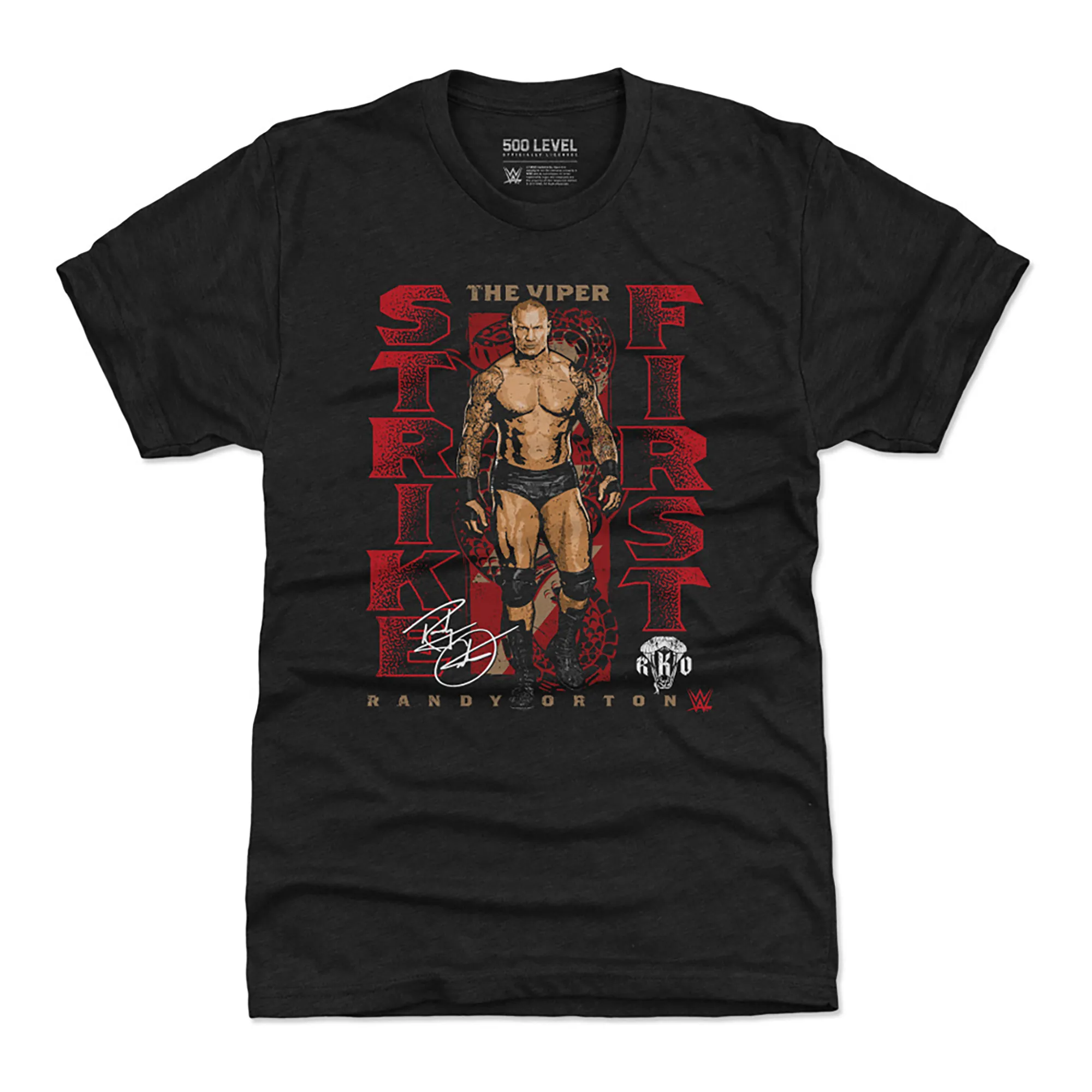 Men's 500 Level Heather Black Randy Orton The Viper Strike First Premium T-Shirt sold by WWE