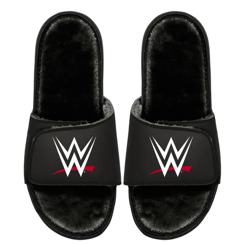 Unisex ISlide Black WWE Logo Fur Wordmark Slide Sandals sold by WWE