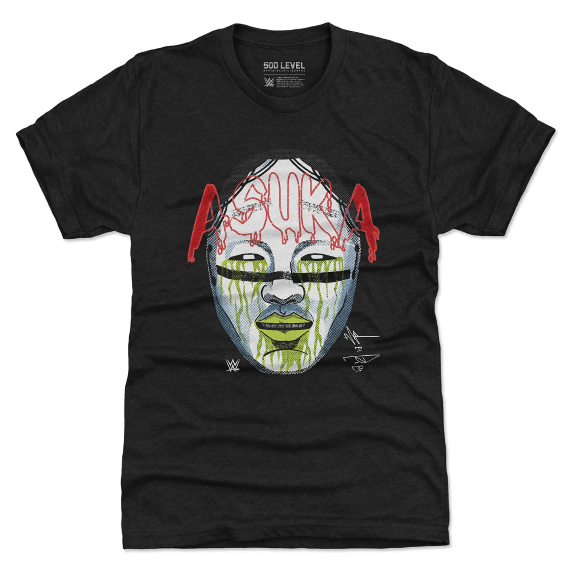Men's 500 Level Heather Black Asuka Mask Premium Tri-Blend T-Shirt sold by WWE