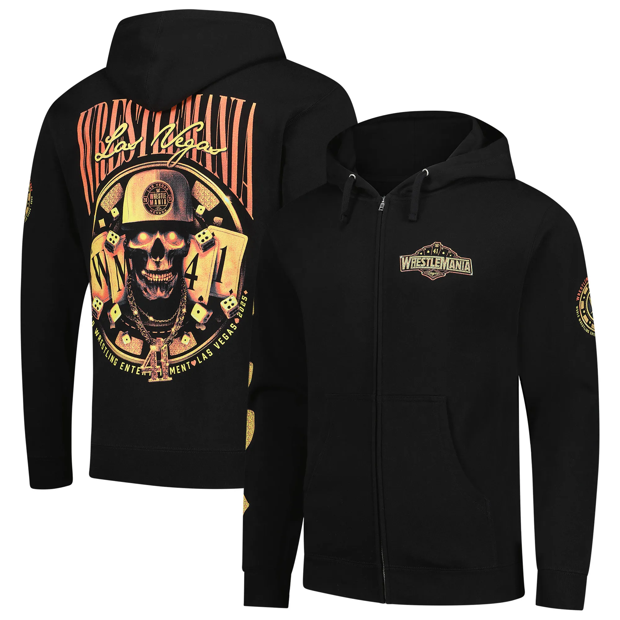 Men's Black WrestleMania 41 High-Roller Skull Full-Zip Hoodie sold by WWE