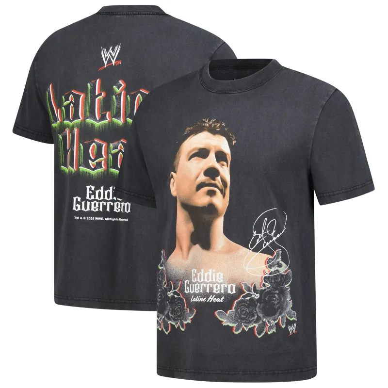 Men's Black Eddie Guerrero Viva La Raza Snow Washed Boxy T-Shirt made by WWE