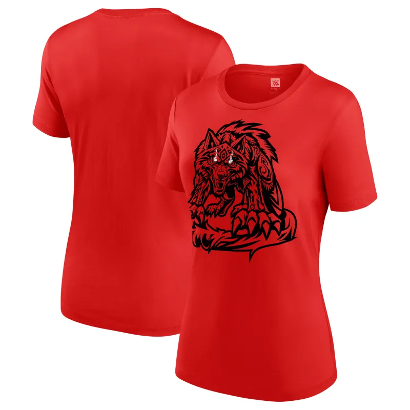 Women's Red Jacob Fatu Tribal Wolf T-Shirt sold by WWE
