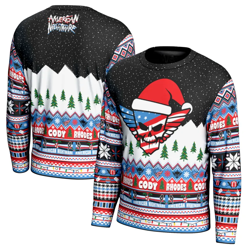 Men's ProSphere Black Cody Rhodes Holiday Sweater sold by WWE