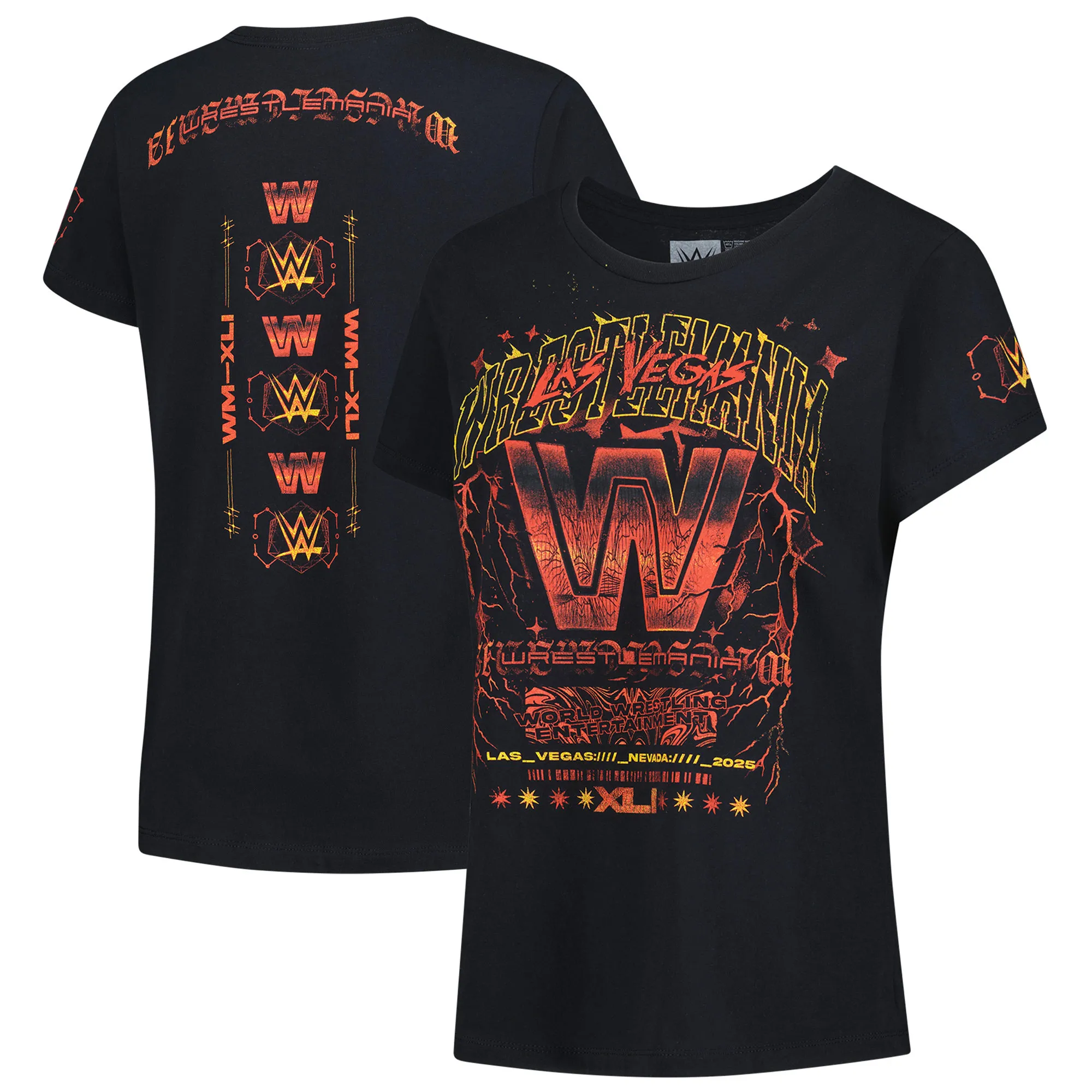 Women's Black WrestleMania 41 Trendy Lightning T-Shirt sold by WWE