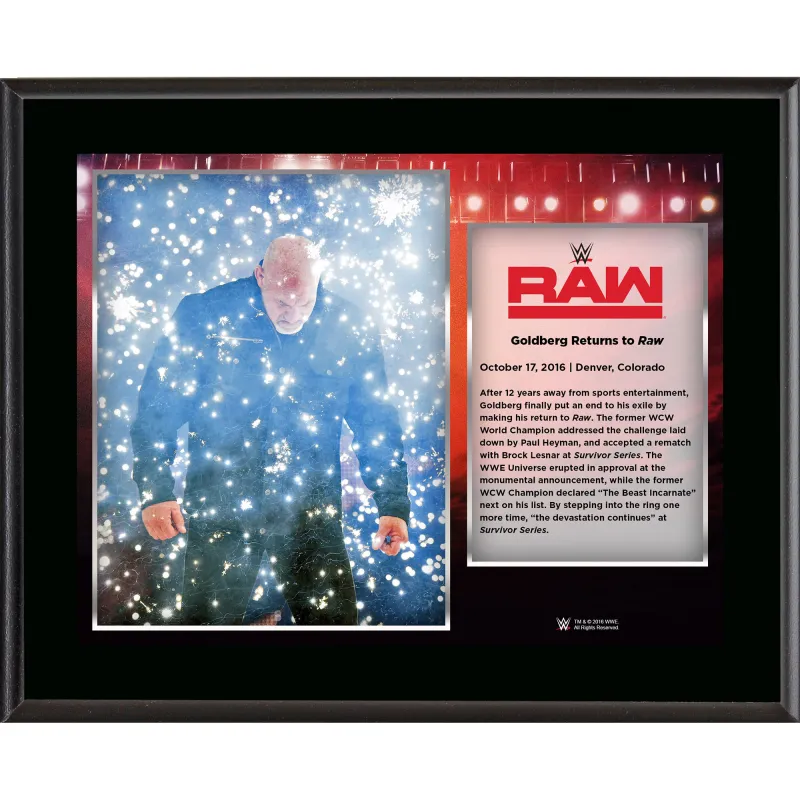 Goldberg Framed 10.5" x 13" October 17 2016 Monday Night RAW Sublimated Plaque sold by WWE