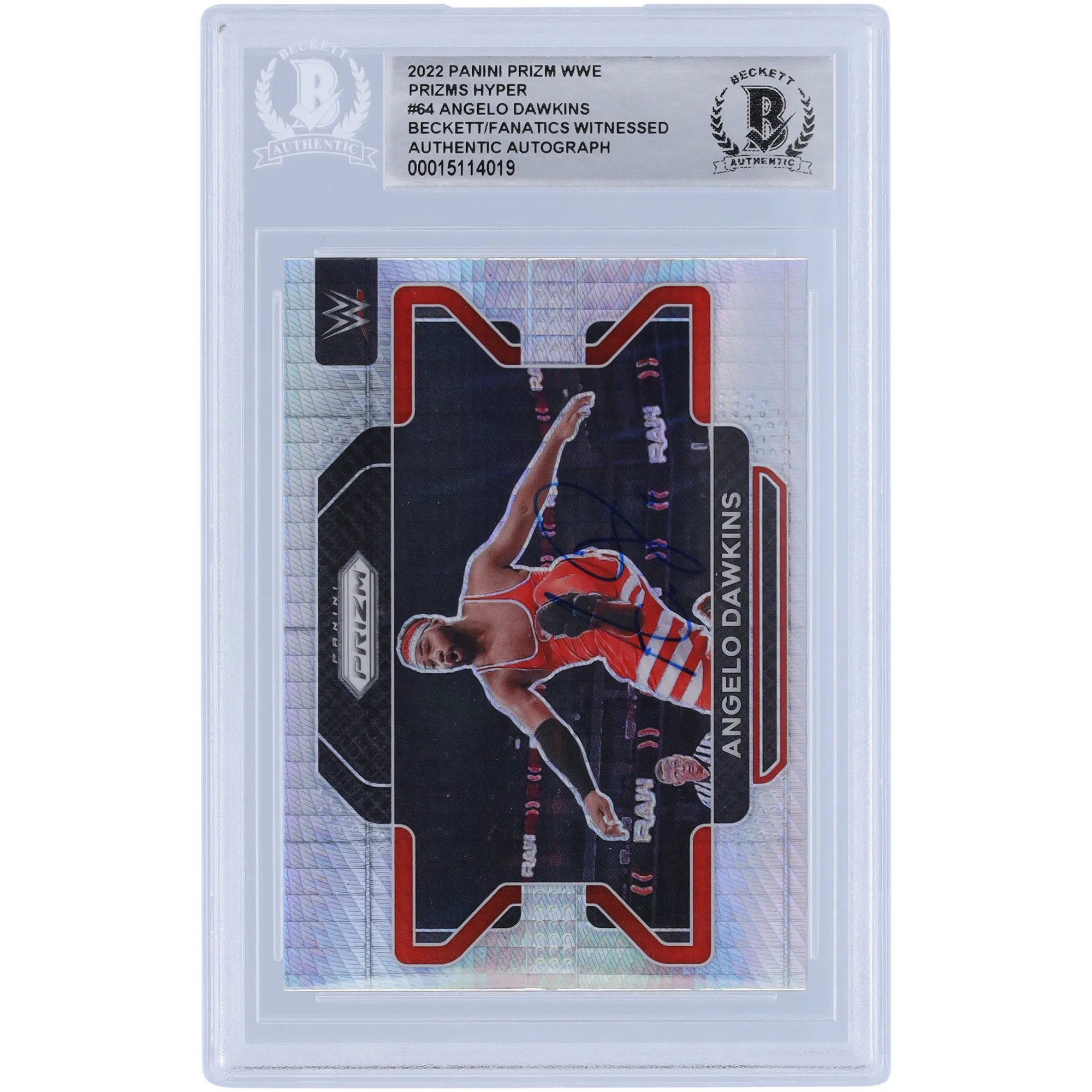 Angelo Dawkins WWE Autographed 2022 Panini Prizm Hyper #64 Beckett Fanatics Witnessed Authenticated Card sold by WWE