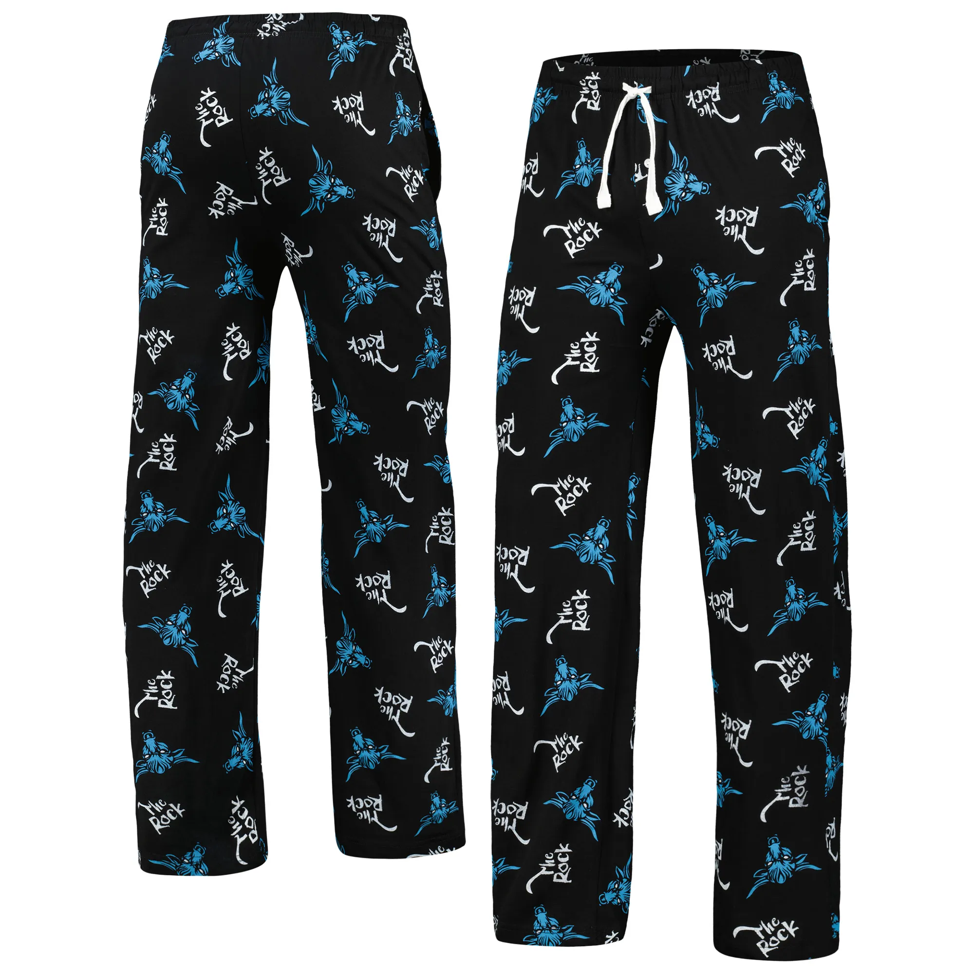 Men's Ripple Junction Black/Blue The Rock Allover Sleep Pants sold by WWE