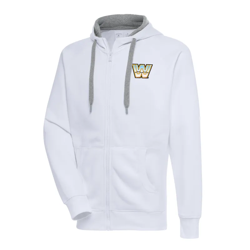 Men's Antigua  White WWE Victory Full-Zip Hoodie sold by WWE