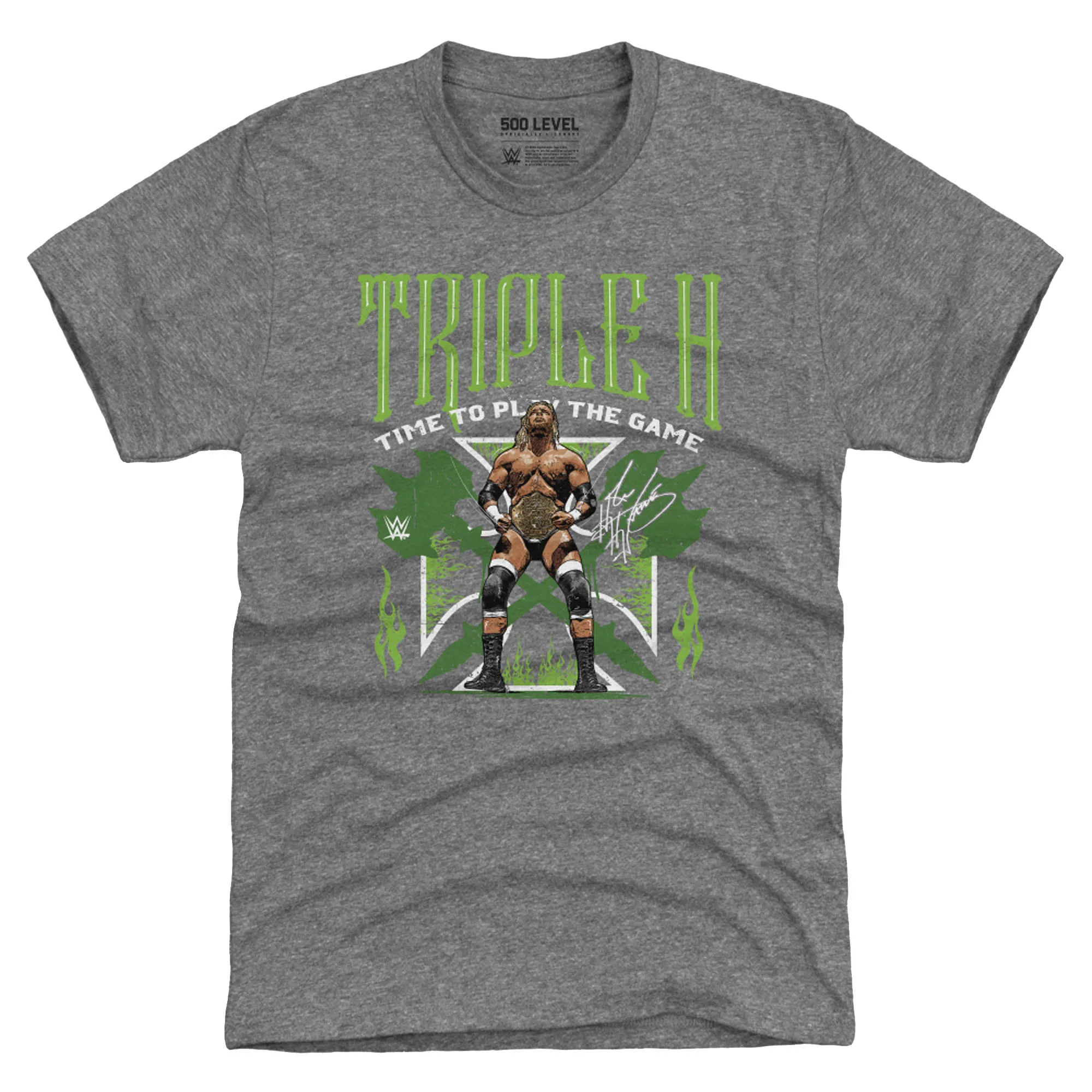 Men's 500 Level Heather Gray Triple H Premium T-Shirt sold by WWE