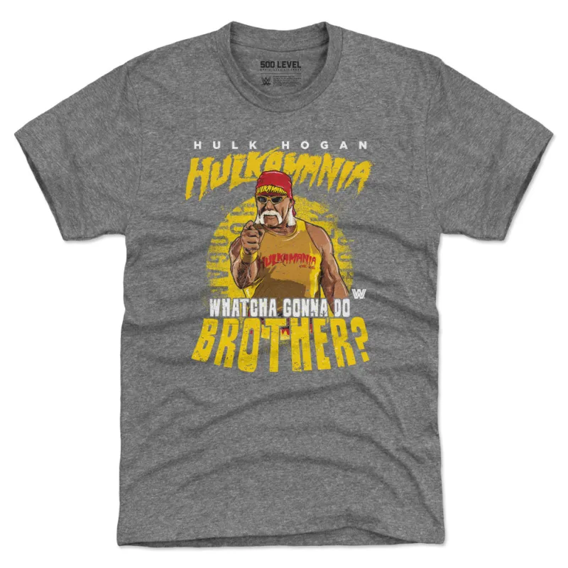 Men's 500 Level Heather Gray Hulk Hogan Whatcha Gonna Do Brother? Tri-Blend T-Shirt sold by WWE