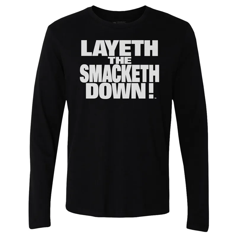 Men's 500 Level Black The Rock Layeth The Smacketh Down Long Sleeve T-Shirt sold by WWE