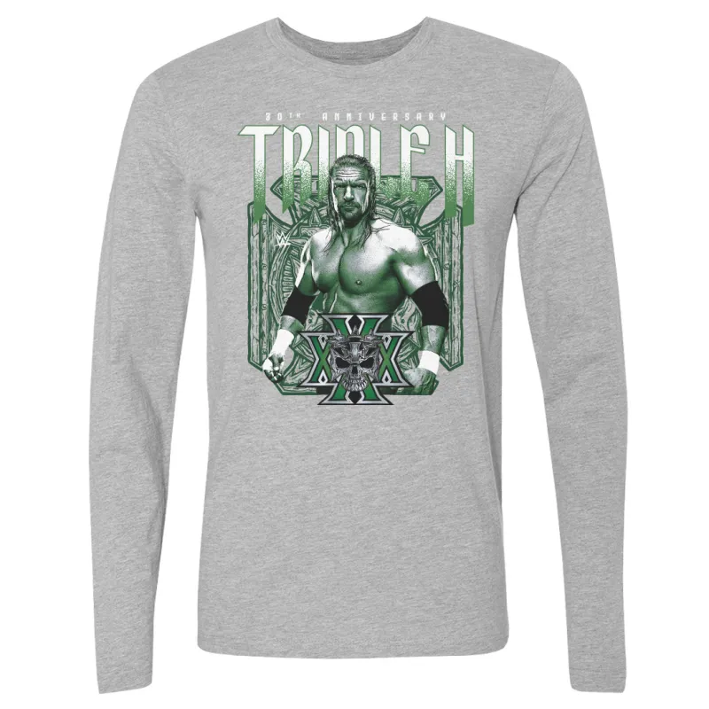 Men's 500 Level Heather Gray Triple H 30th Anniversary Long Sleeve T-Shirt sold by WWE