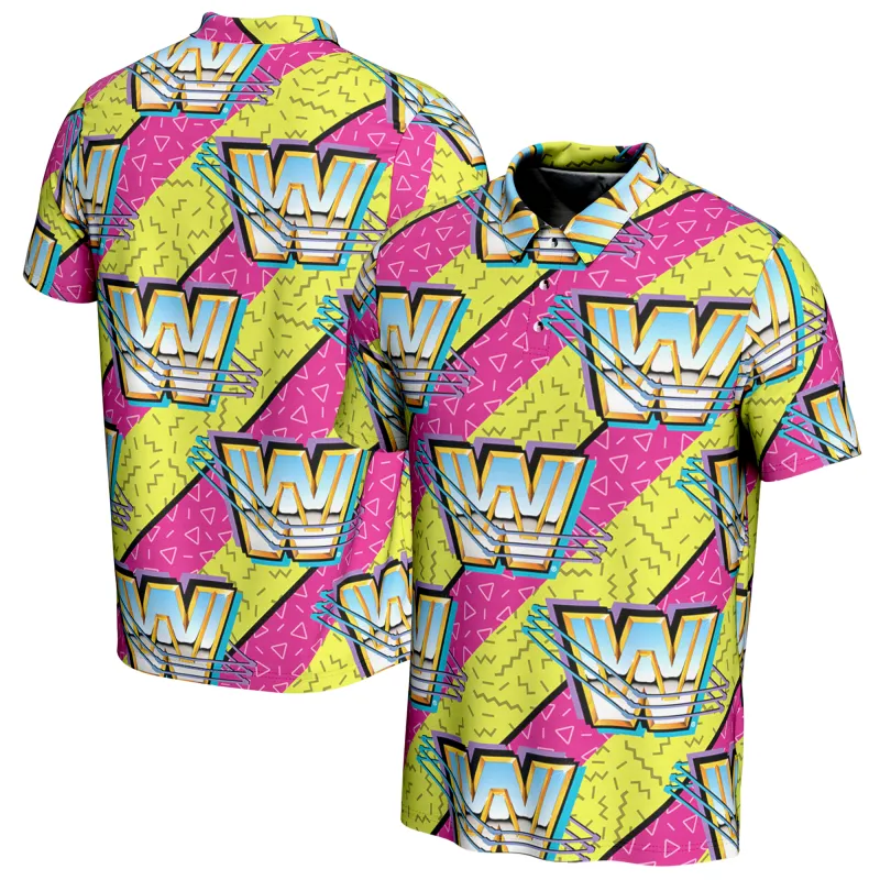 Men's ProSphere Pink/Yellow WWE 90s Polo made by WWE