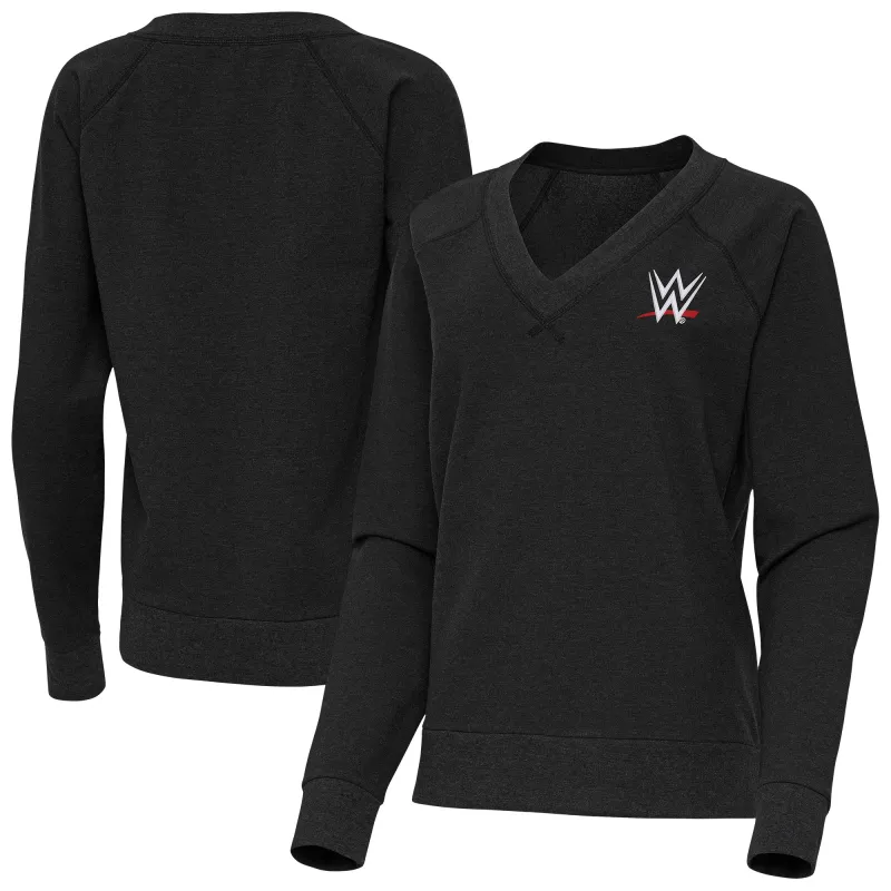 Women's Antigua Heather Black WWE Varsity Tri-Blend V-Neck Long Sleeve T-Shirt sold by WWE